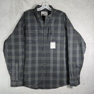 Poncho Flannel Plaid Button Down Shirt Mens Sz Large Regular Dark Gray Blue NWT